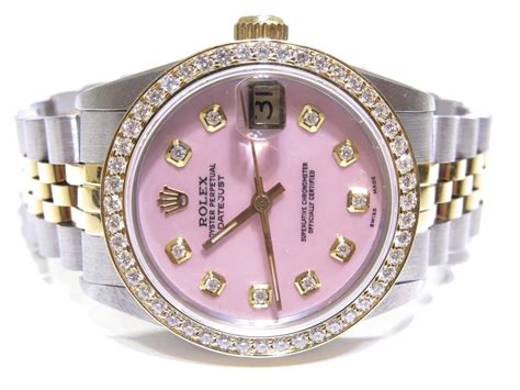 pink Rolex watch with diamonds